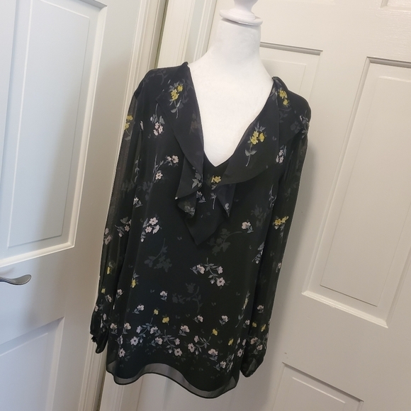 St. John Tops - St. JOHN floral print Blouse Size Medium, Retail $795, silk, Sheer sleeves